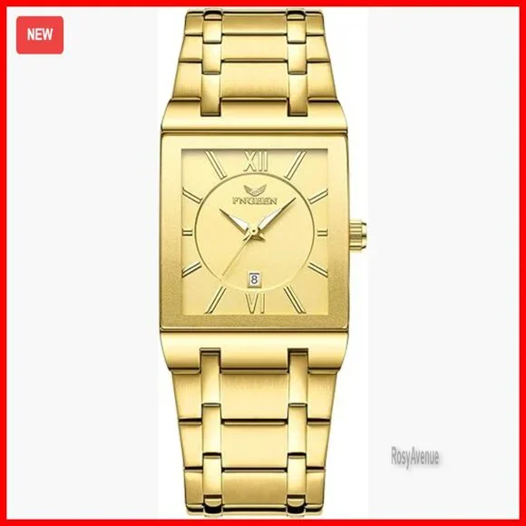 Men's Square Stainless Steel Analog Quartz Watch with Auto Date - Picture 1 of 7